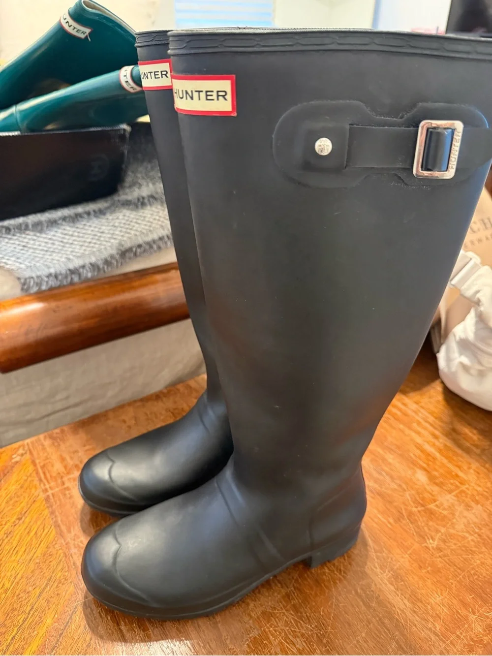 Hunter Black Tall Waterproof Rain Boots with Side Buckle